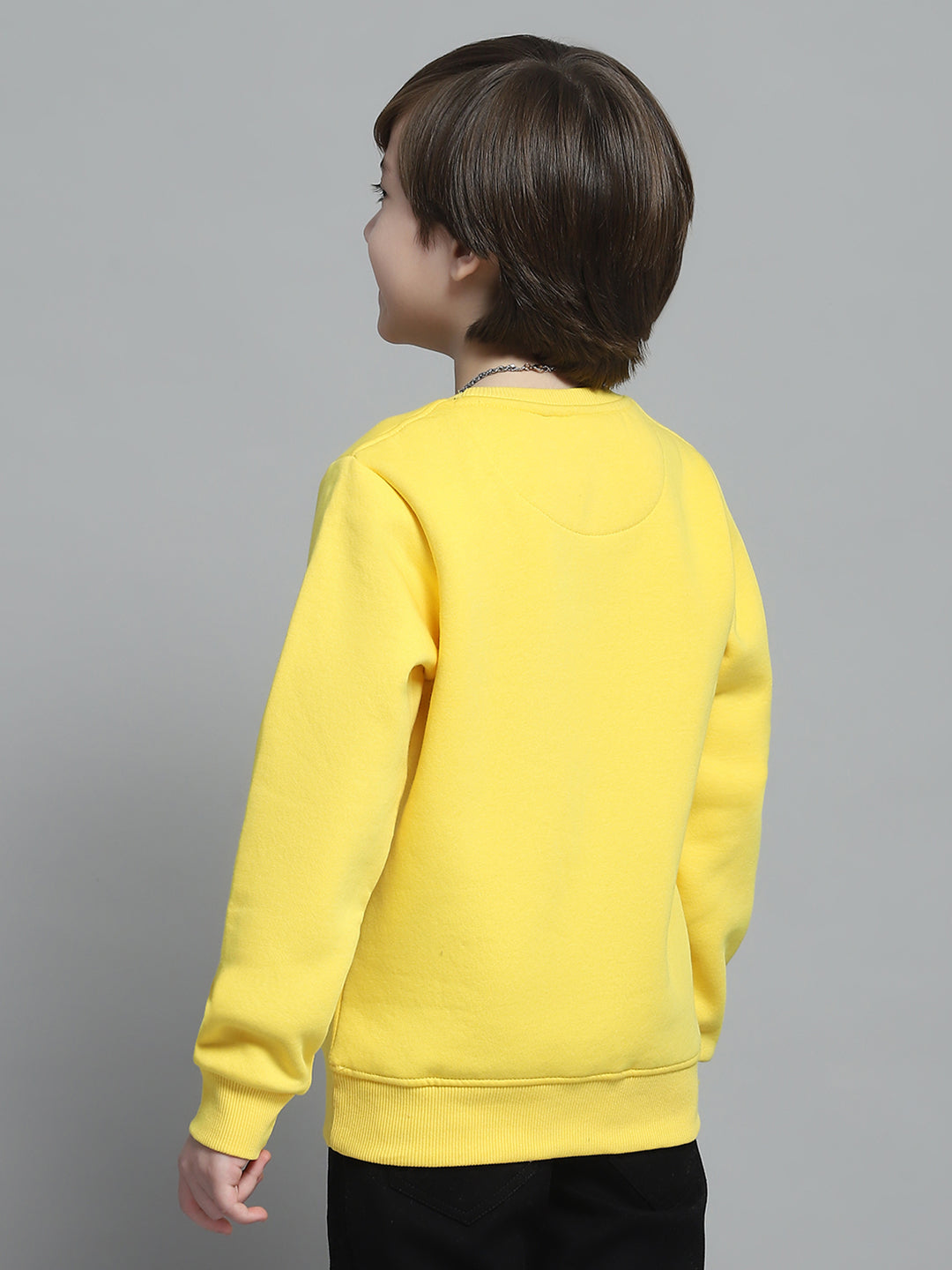 Boys Yellow Printed Round Neck Full Sleeve Sweatshirt