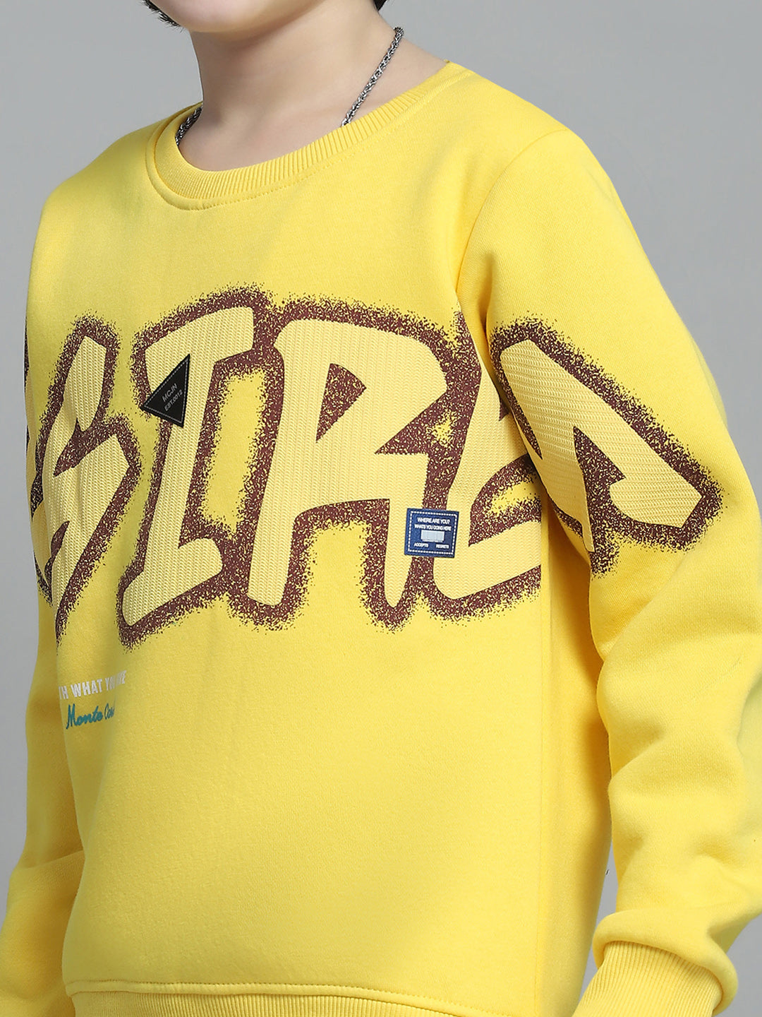 Boys Yellow Printed Round Neck Full Sleeve Sweatshirt