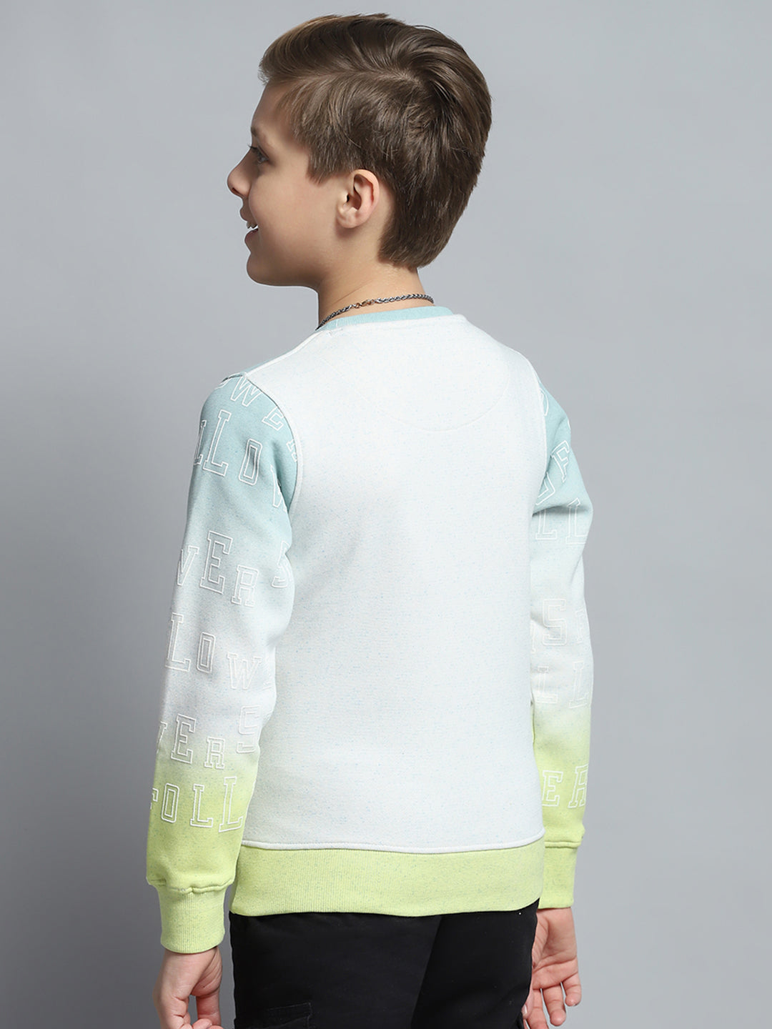 Boys Green Printed Round Neck Full Sleeve Sweatshirt