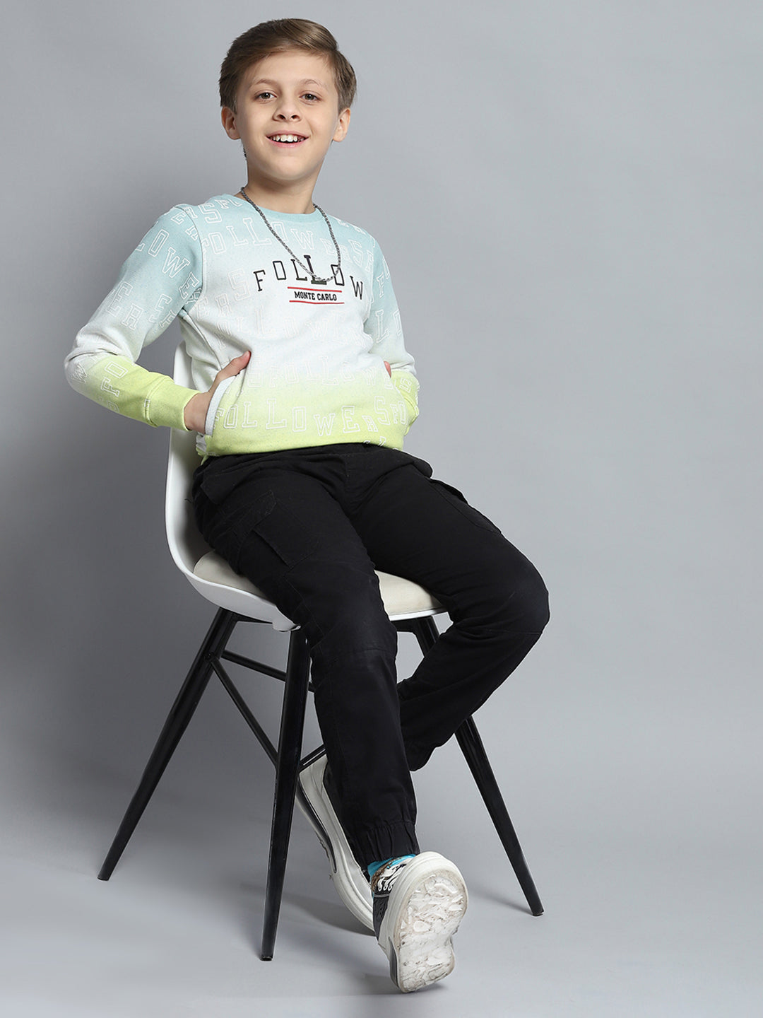 Boys Green Printed Round Neck Full Sleeve Sweatshirt