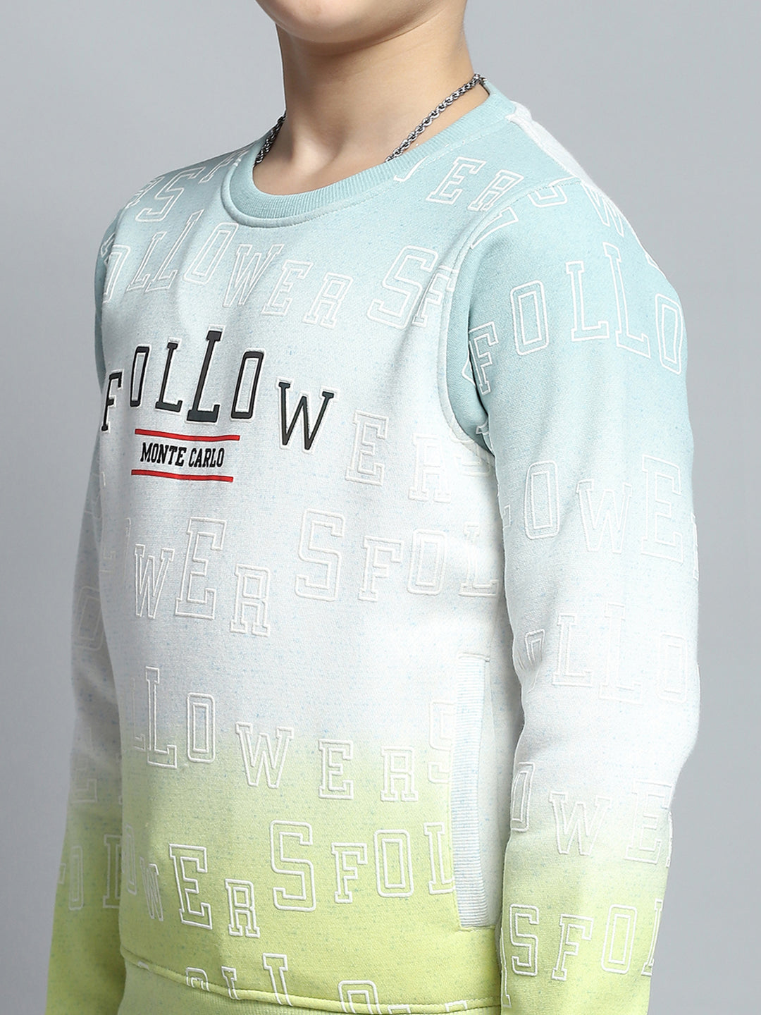 Boys Green Printed Round Neck Full Sleeve Sweatshirt