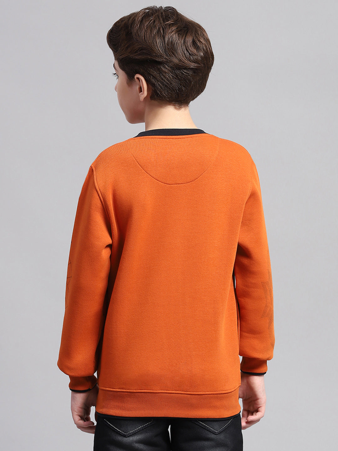 Boys Rust Printed Round Neck Full Sleeve Sweatshirt