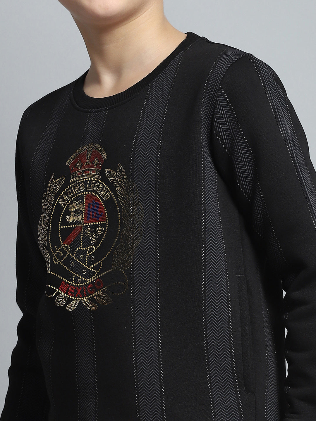 Boys Black Printed Round Neck Full Sleeve Sweatshirt