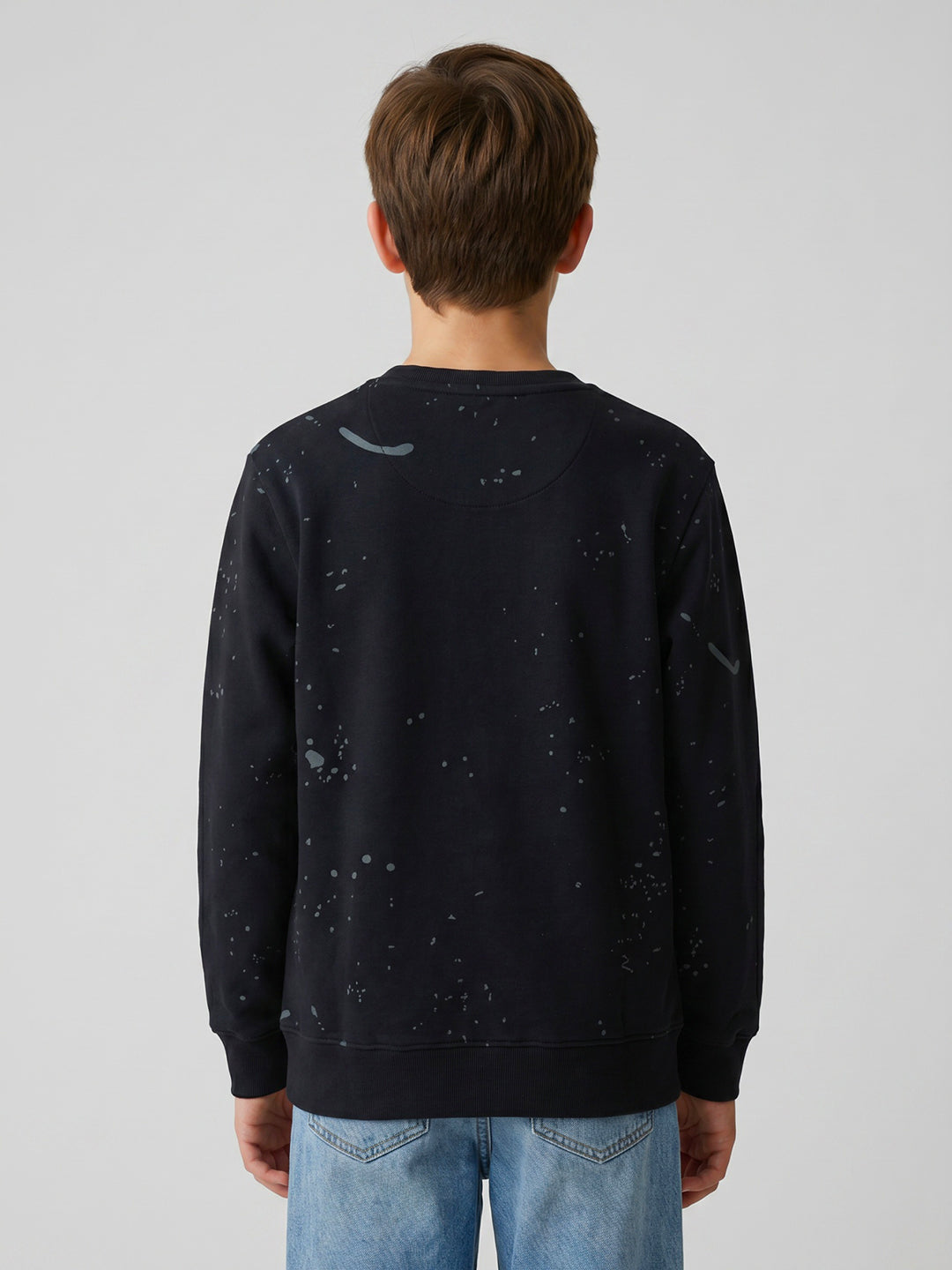 Boys Navy Blue Printed Round Neck Full Sleeve Sweatshirt