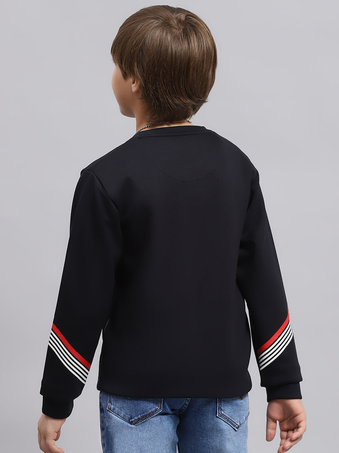 Boys Navy Blue Printed Round Neck Full Sleeve Sweatshirt