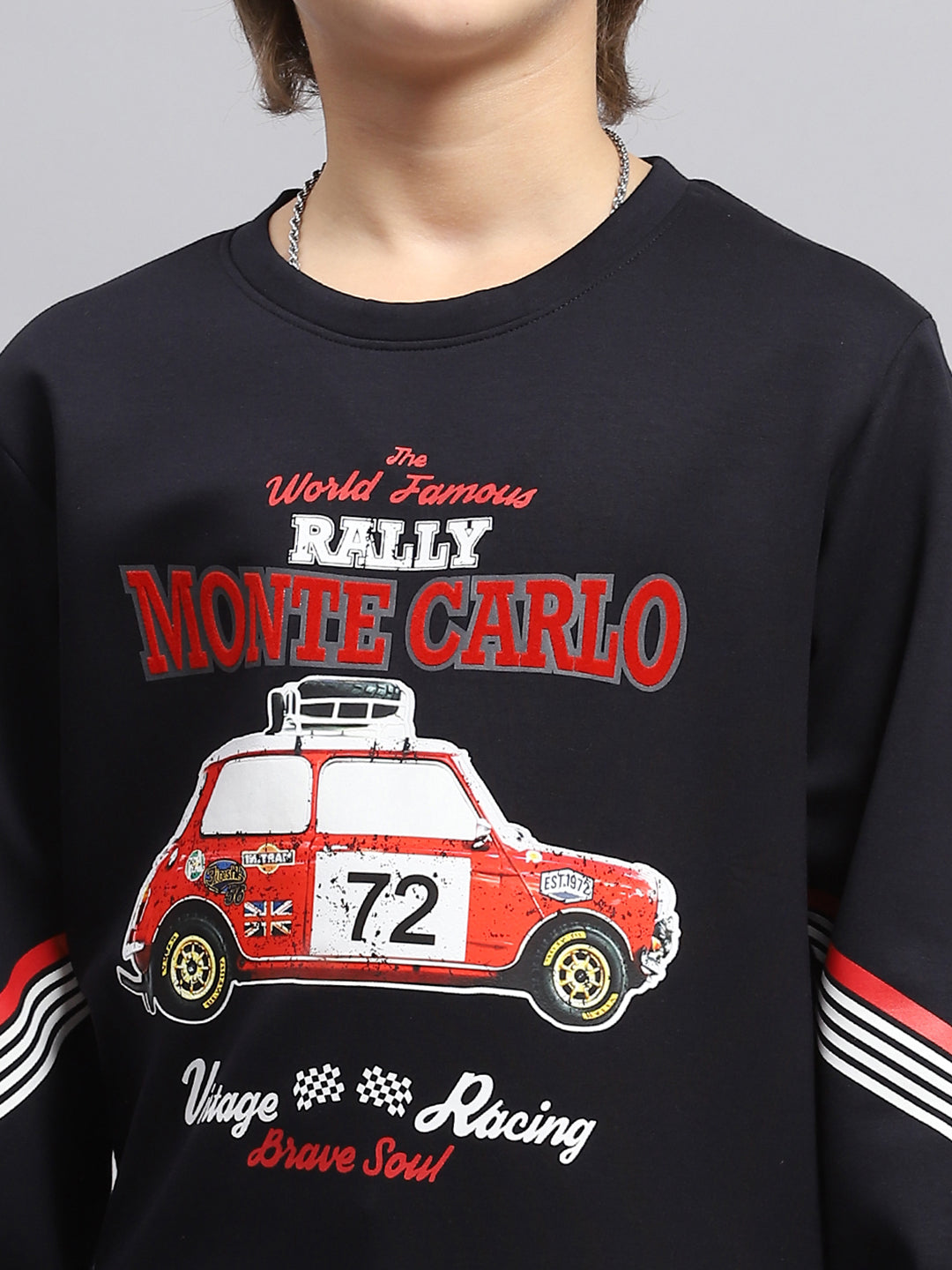 Boys Navy Blue Printed Round Neck Full Sleeve Sweatshirt