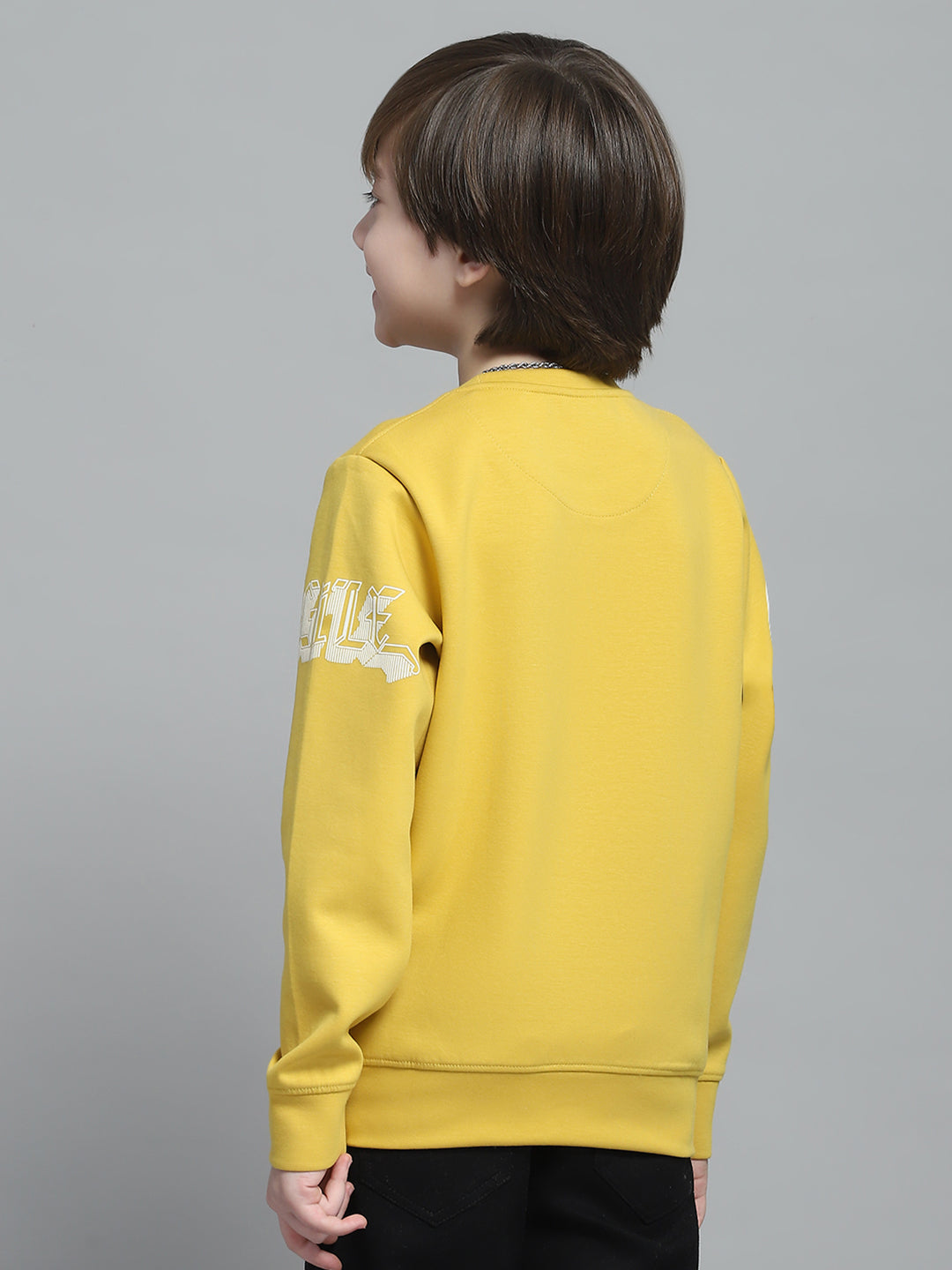 Boys Mustard Printed Round Neck Full Sleeve Sweatshirt