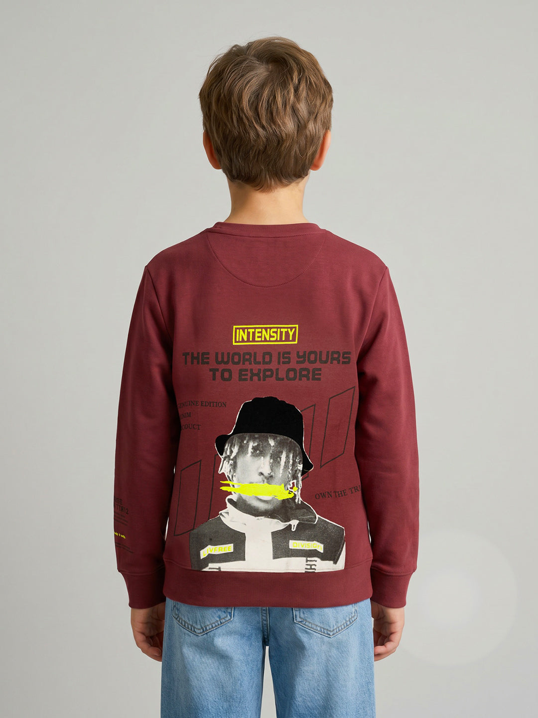 Boys Rust Back Printed Round Neck Full Sleeve Sweatshirt