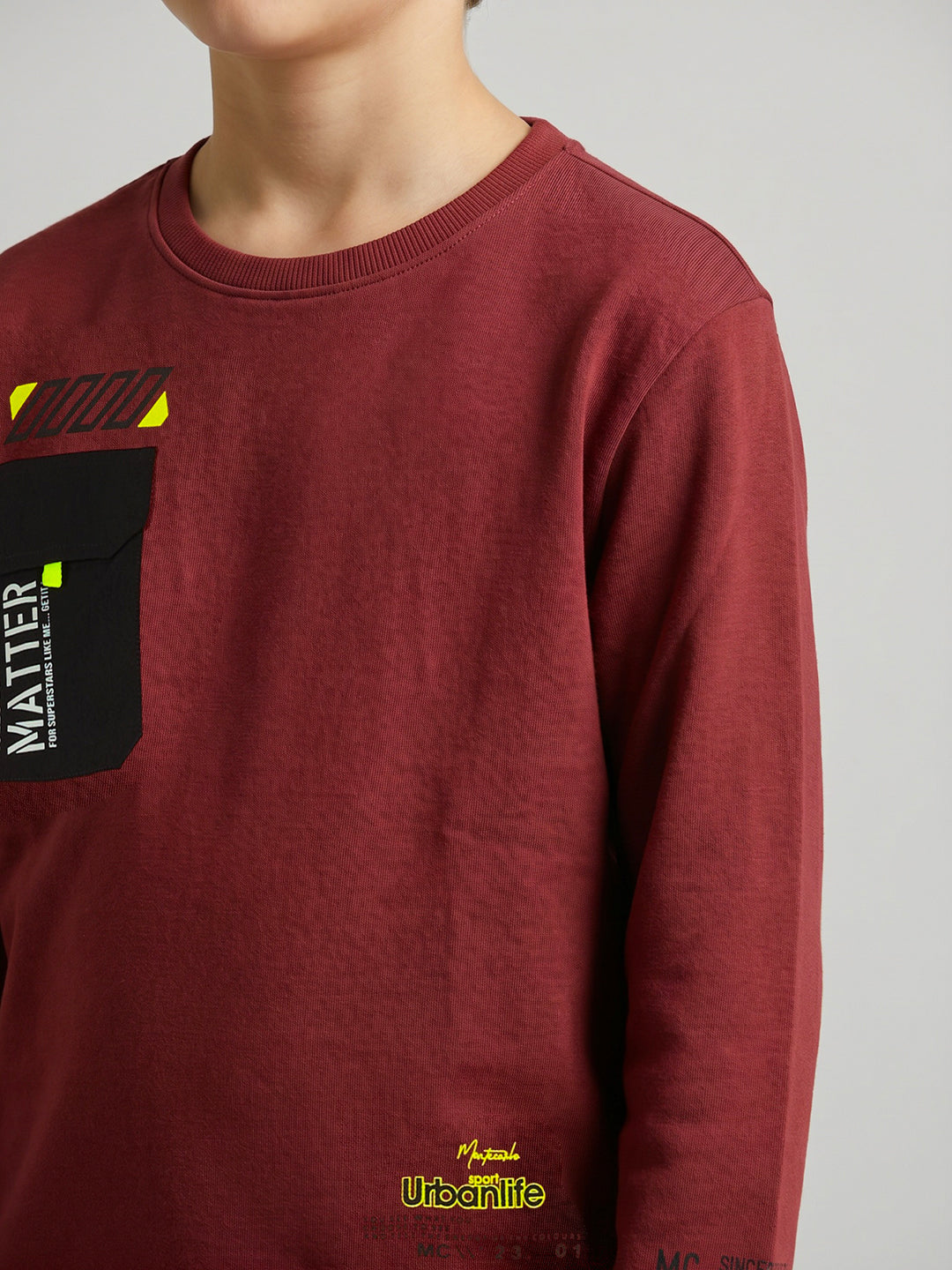 Boys Rust Back Printed Round Neck Full Sleeve Sweatshirt
