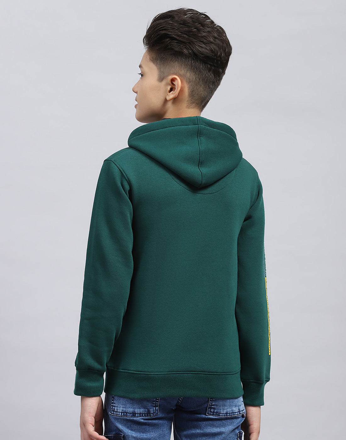 Boys Green Printed Hooded Full Sleeve Sweatshirt