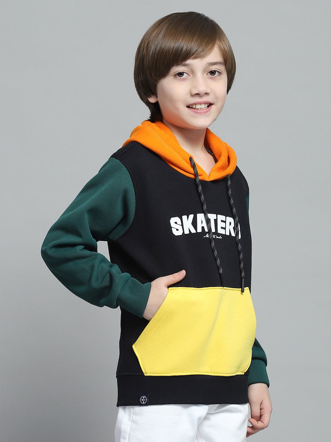 Boys Navy Blue Printed Hooded Full Sleeve Sweatshirt