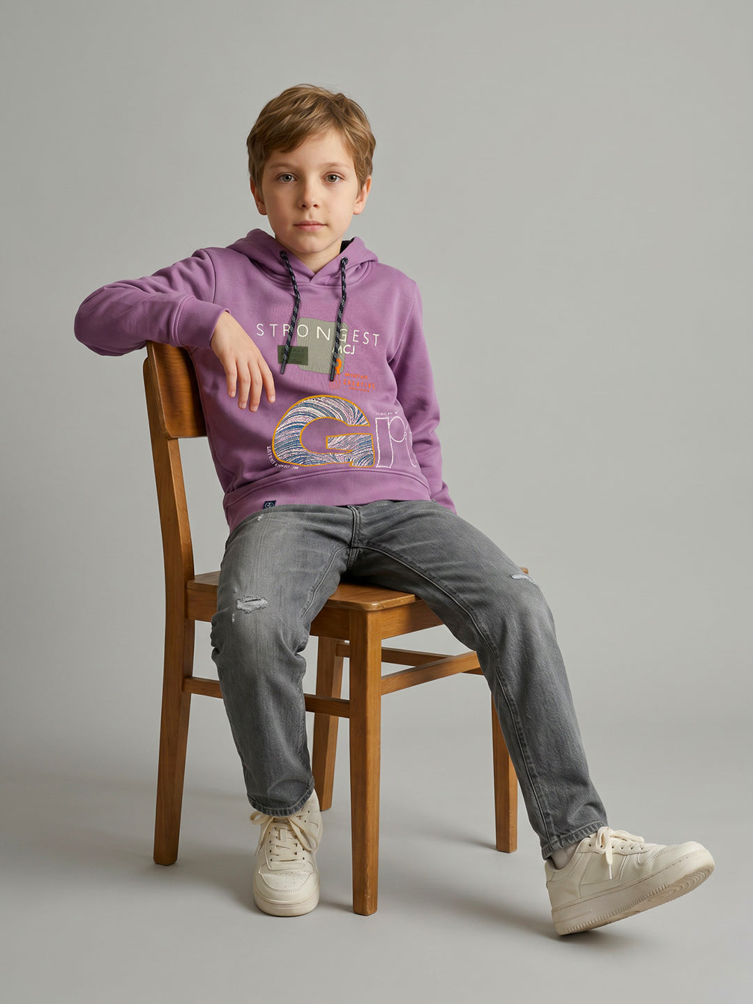 Boys Mauve Printed Hooded Full Sleeve Sweatshirt