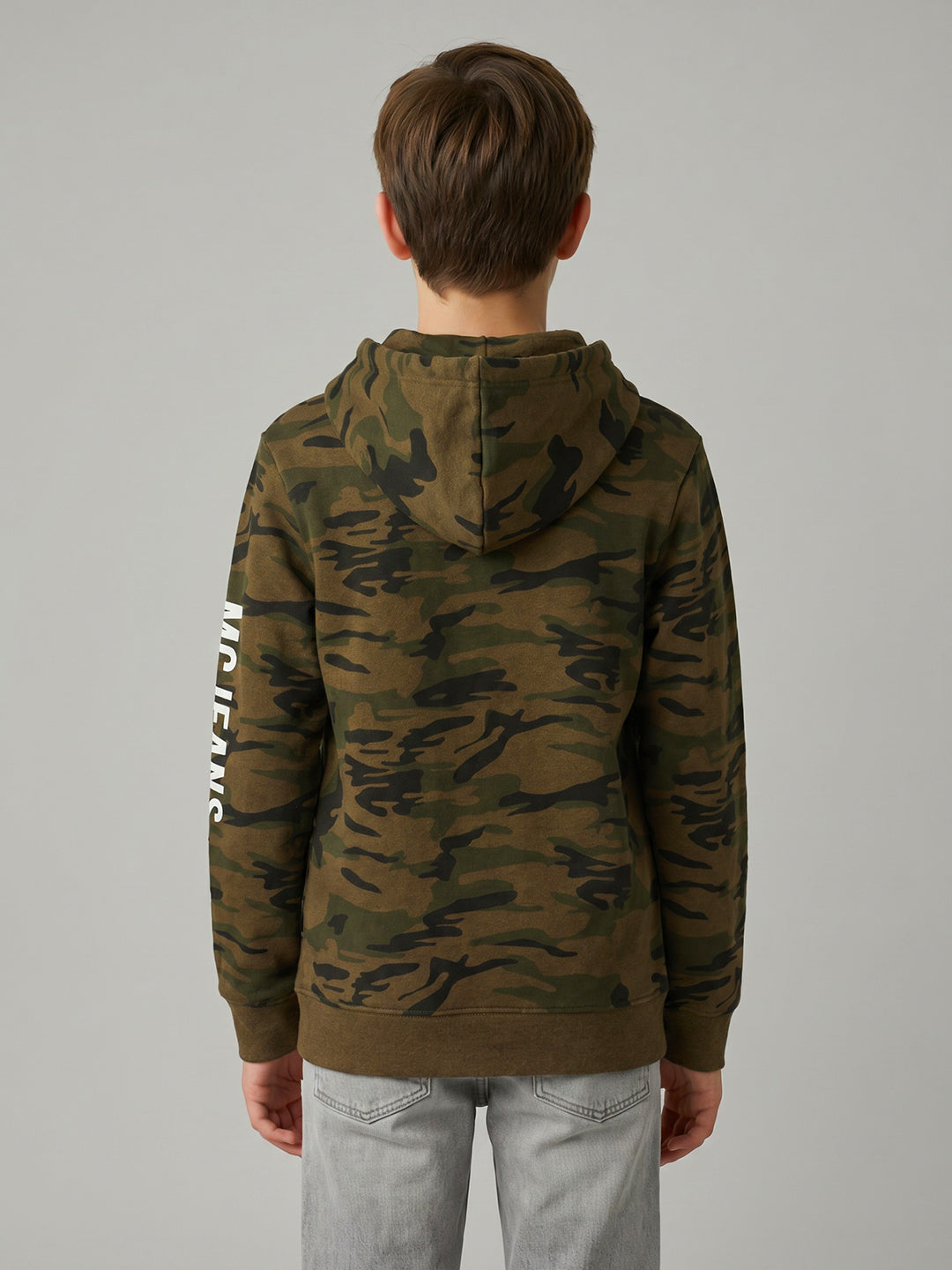 Boys Brown Camouflage Hooded Full Sleeve Sweatshirt