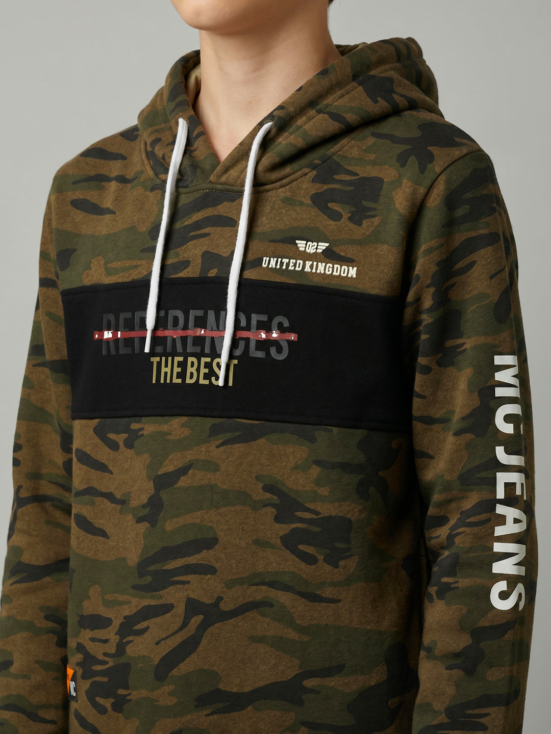 Boys Brown Camouflage Hooded Full Sleeve Sweatshirt