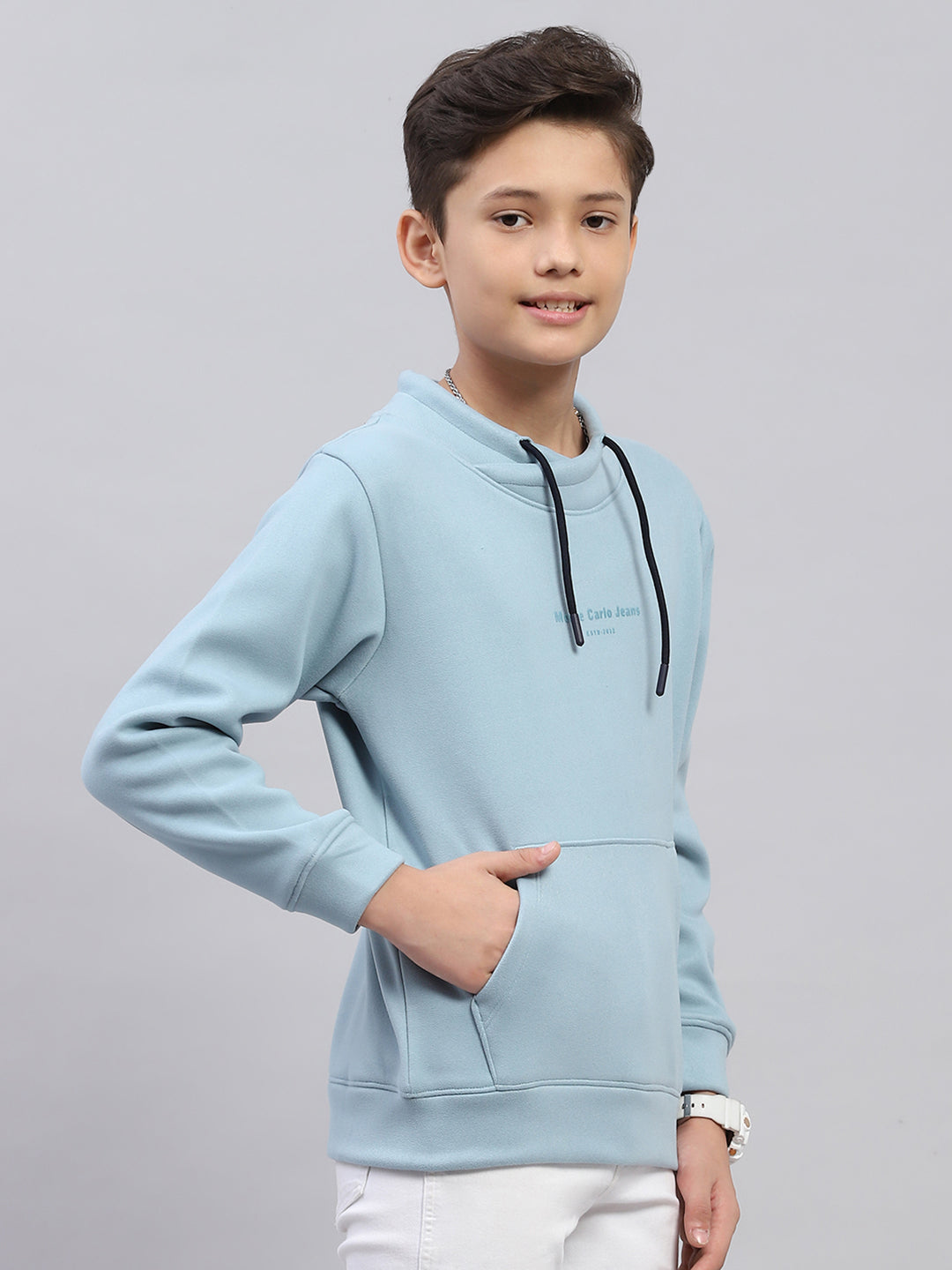 Boys Blue Printed Fashion Neck Full Sleeve Sweatshirt