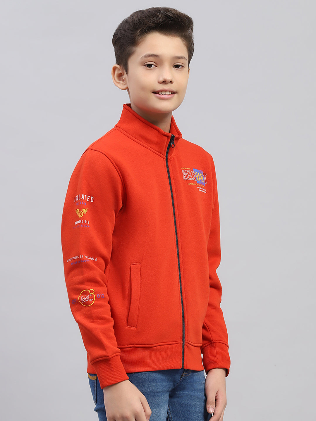 Boys Rust Printed Turtle Neck Full Sleeve Sweatshirt