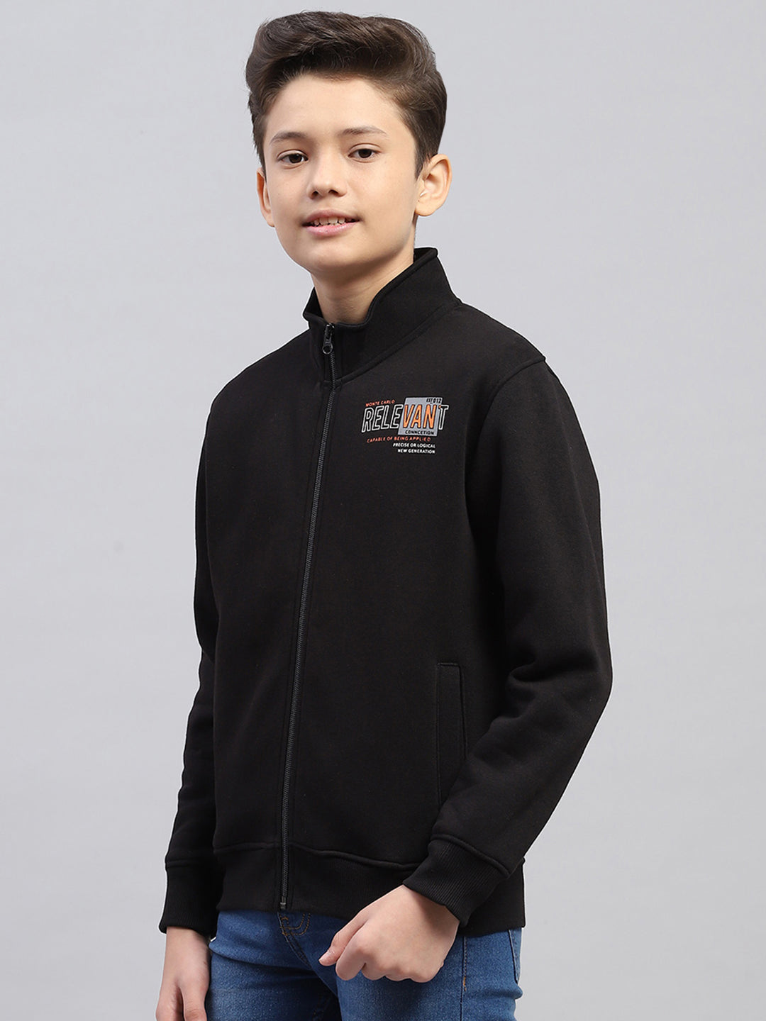 Boys Black Printed Turtle Neck Full Sleeve Sweatshirt