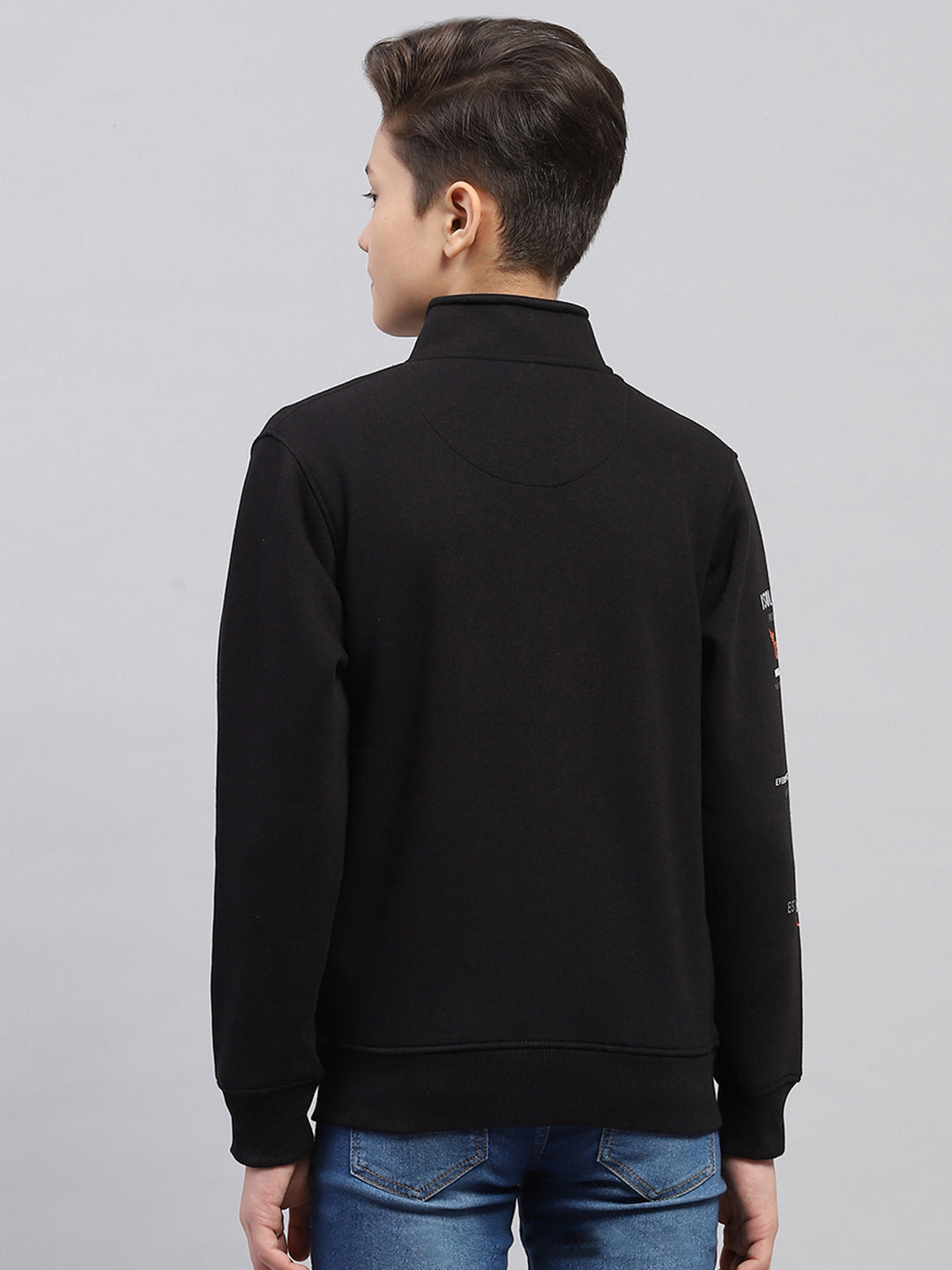 Boys Black Printed Turtle Neck Full Sleeve Sweatshirt