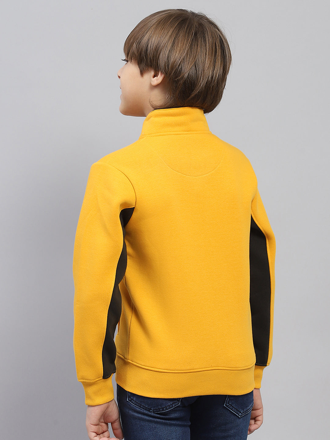 Boys Yellow Printed Mock Neck Full Sleeve Sweatshirt