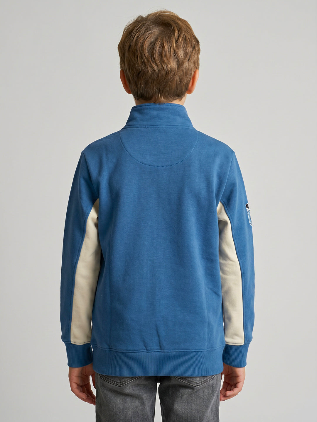 Boys Blue Typography Print Turtle Neck Full Sleeve Sweatshirt