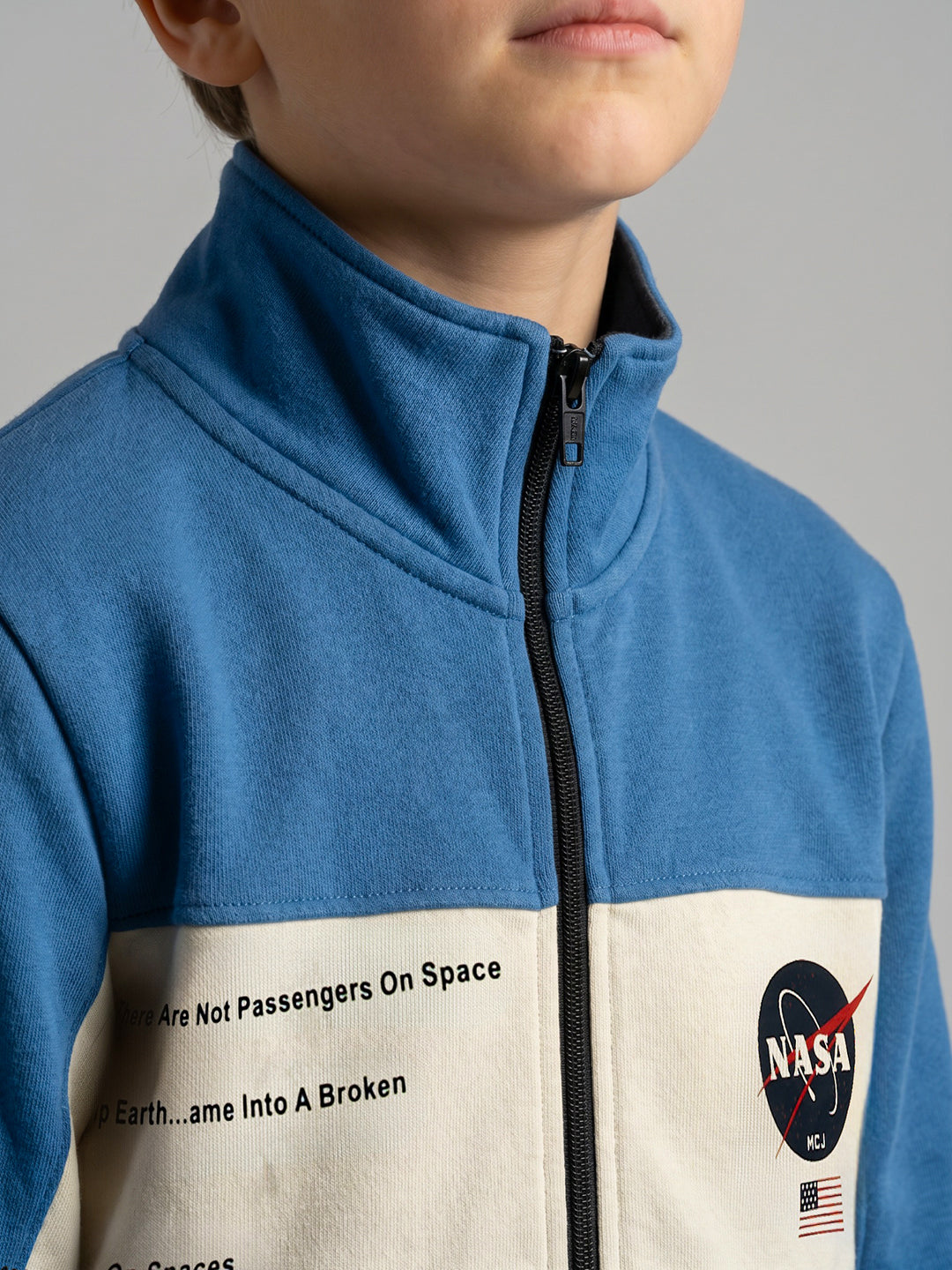 Boys Blue Typography Print Turtle Neck Full Sleeve Sweatshirt