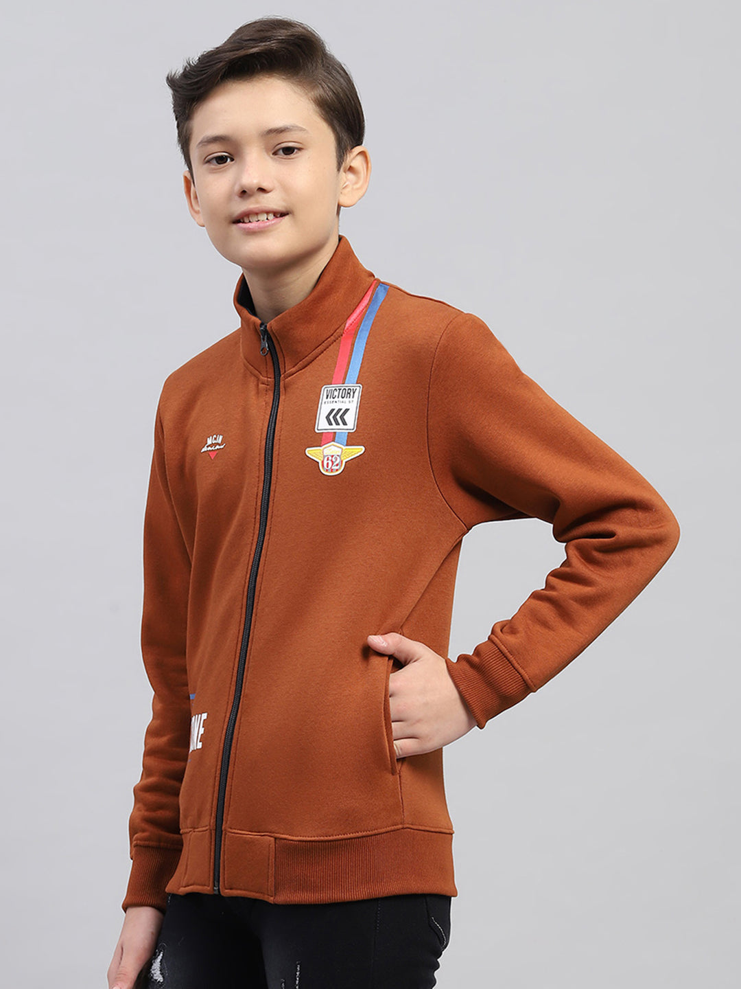 Boys Brown Printed Turtle Neck Full Sleeve Sweatshirt