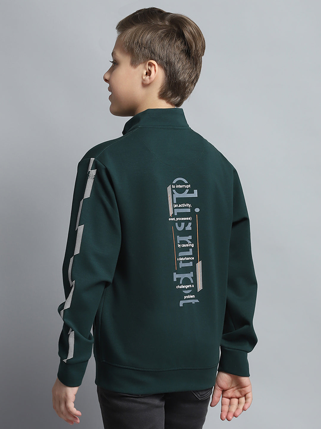 Boys Green Printed Mock Neck Full Sleeve Sweatshirt