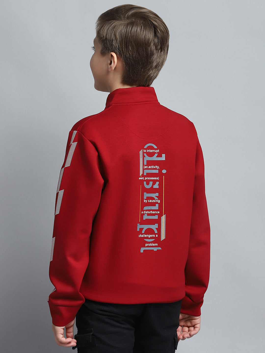 Boys Maroon Printed Mock Neck Full Sleeve Sweatshirt