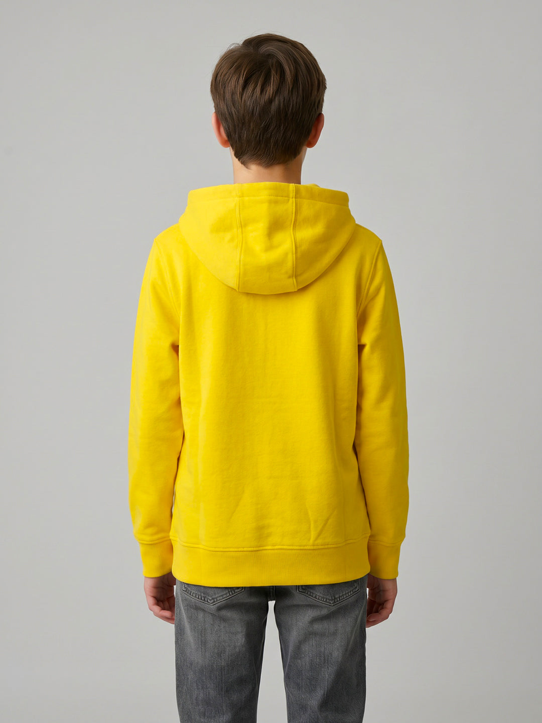 Boys Yellow Printed Hooded Full Sleeve Sweatshirt