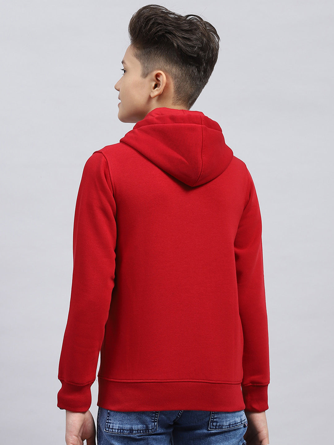 Boys Maroon Printed Hooded Full Sleeve Sweatshirt
