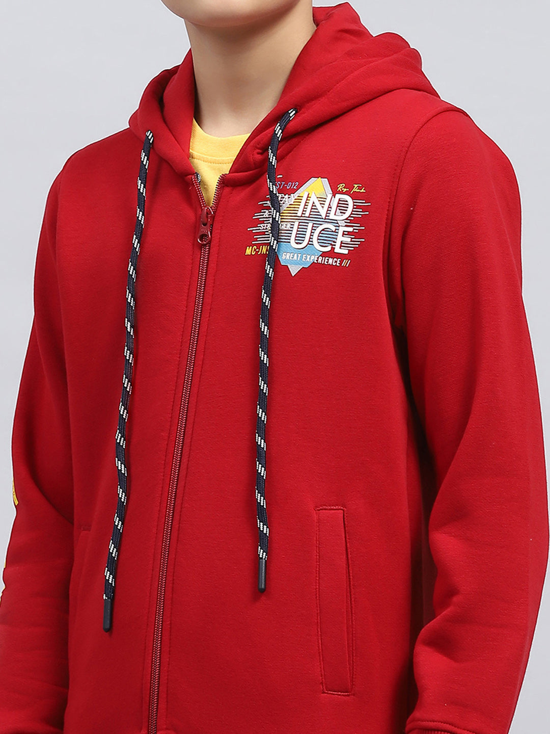 Boys Maroon Printed Hooded Full Sleeve Sweatshirt
