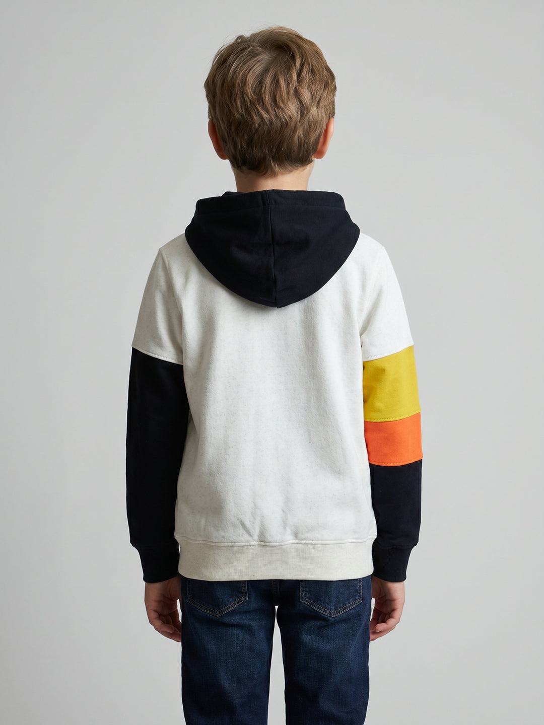 Boys White Printed Hooded Full Sleeve Sweatshirt