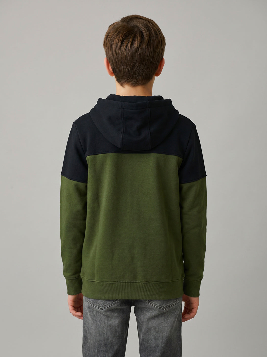 Boys Green Printed Hooded Full Sleeve Sweatshirt