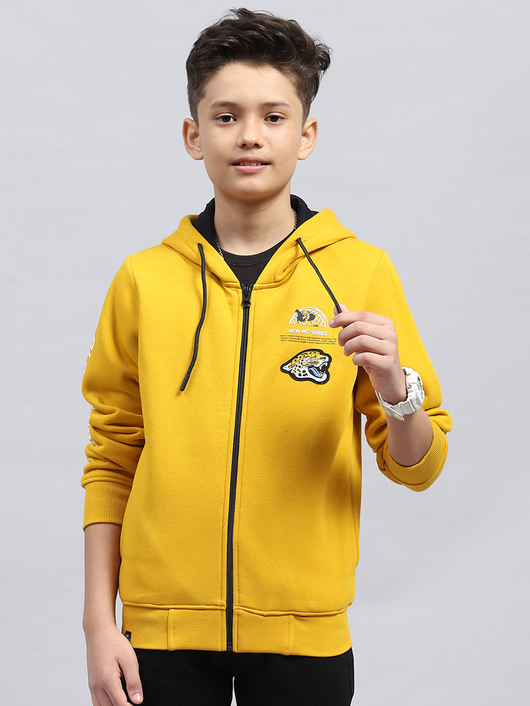 Buy Boys Mustard Printed Hooded Full Sleeve Sweatshirt Online in