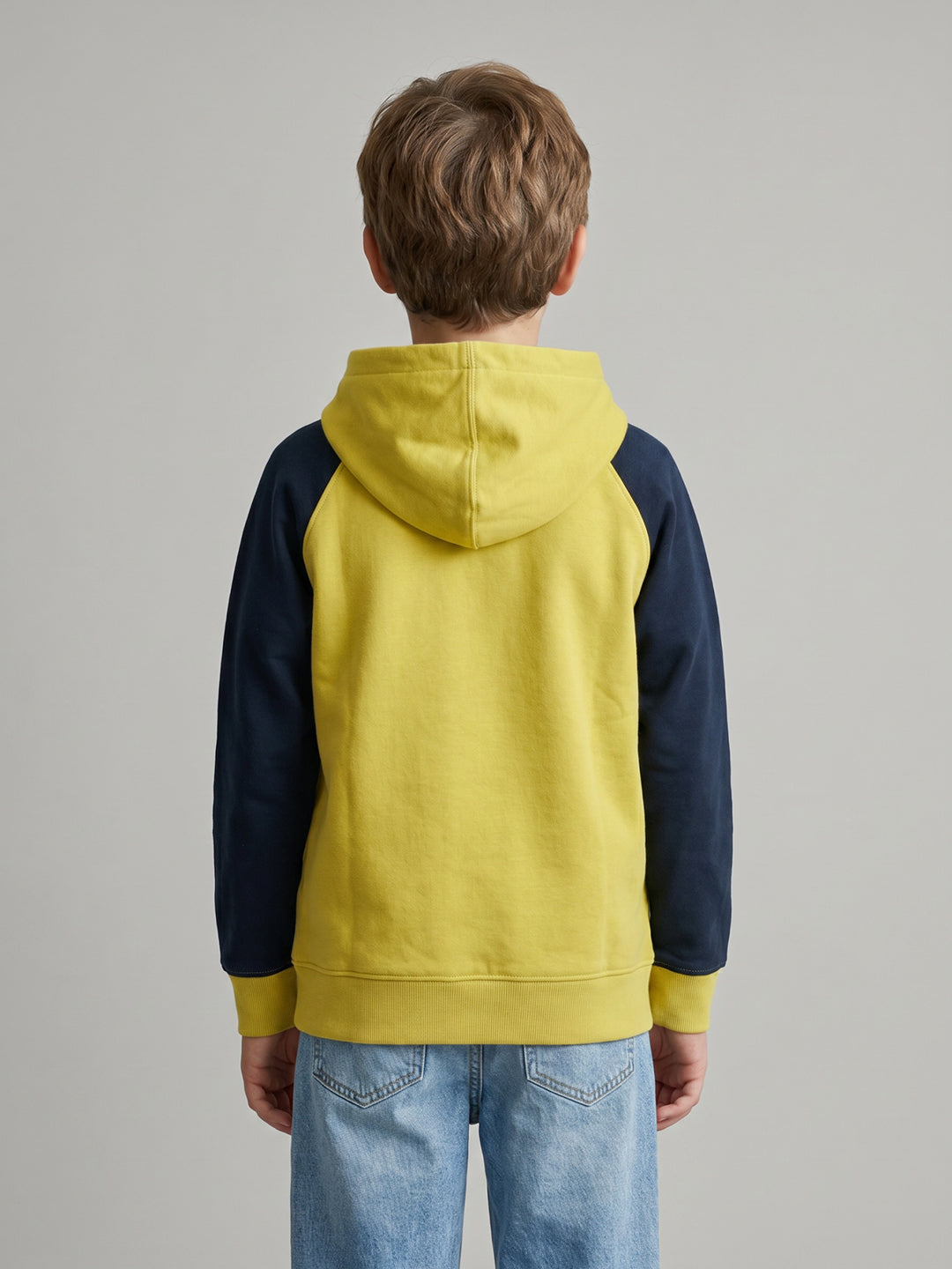 Boys Yellow Printed Hooded Full Sleeve Sweatshirt