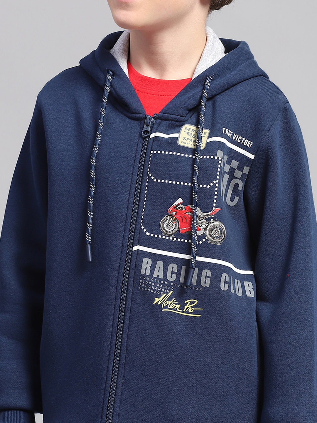 Boys Blue Printed Hooded Full Sleeve Sweatshirt