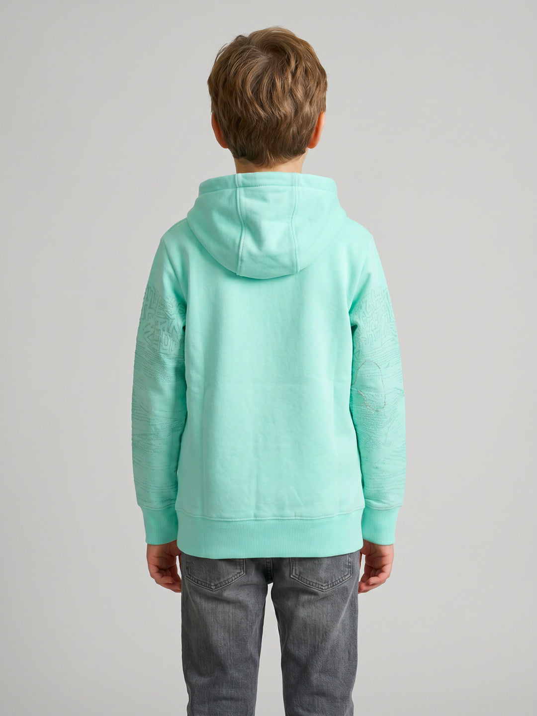 Boys Blue Printed Hooded Full Sleeve Sweatshirt