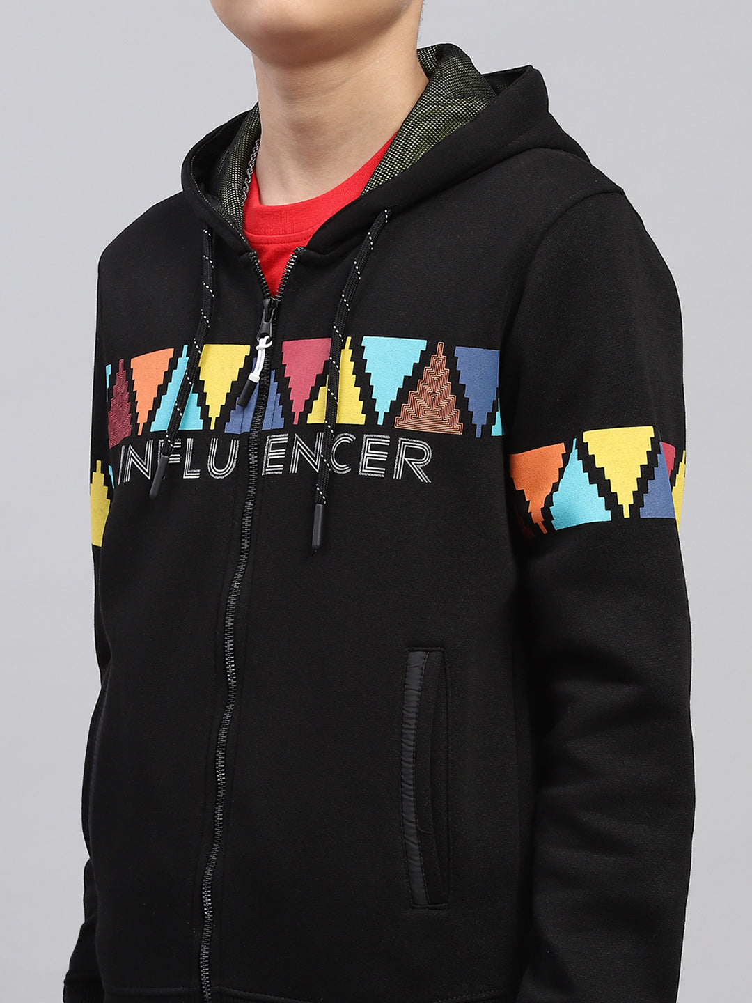 Boys Black Printed Hooded Full Sleeve Sweatshirt
