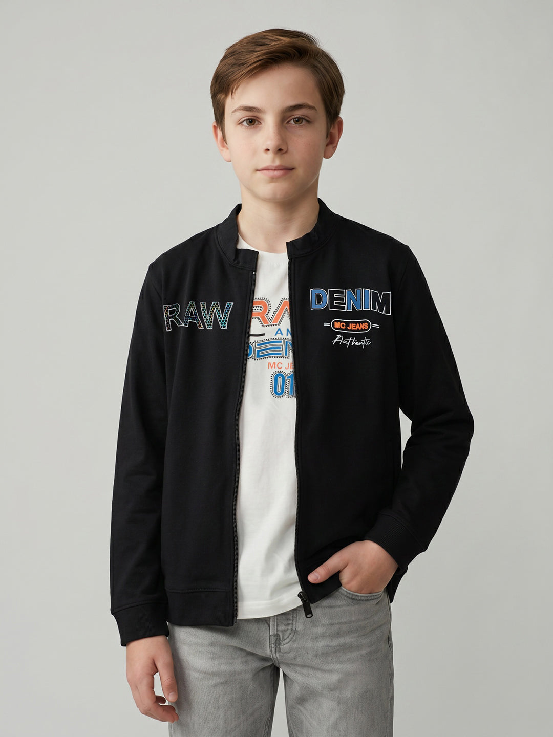 Boys Black Printed Round Neck Full Sleeve Sweatshirt with T-Shirt