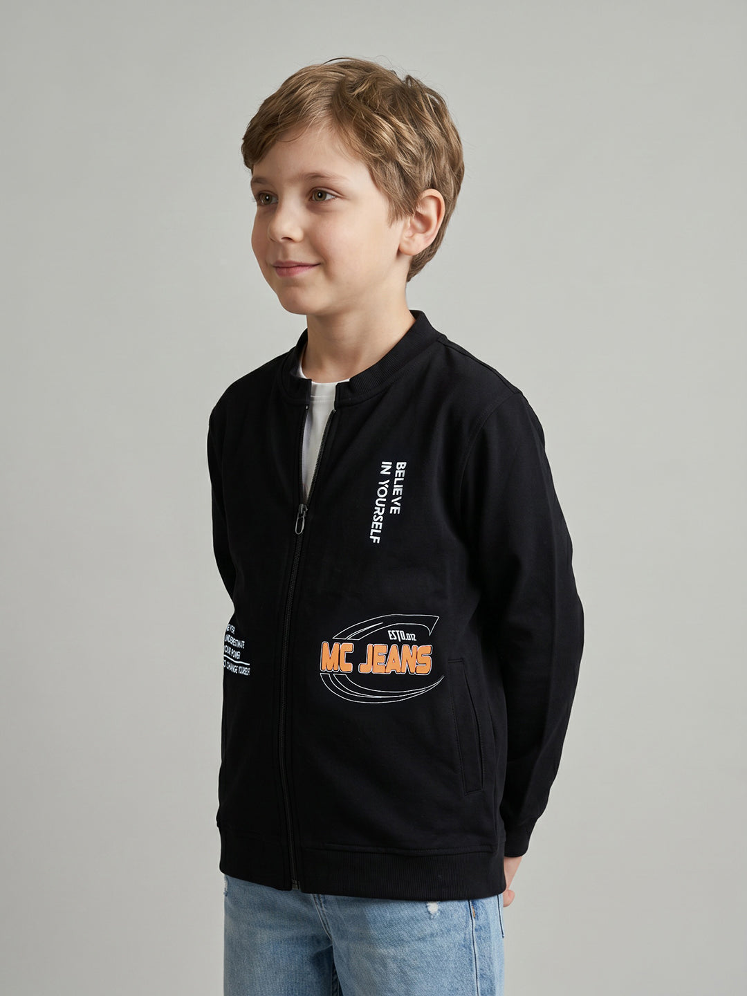 Boys Off White Printed Round Neck Full Sleeve Sweatshirt with T-Shirt
