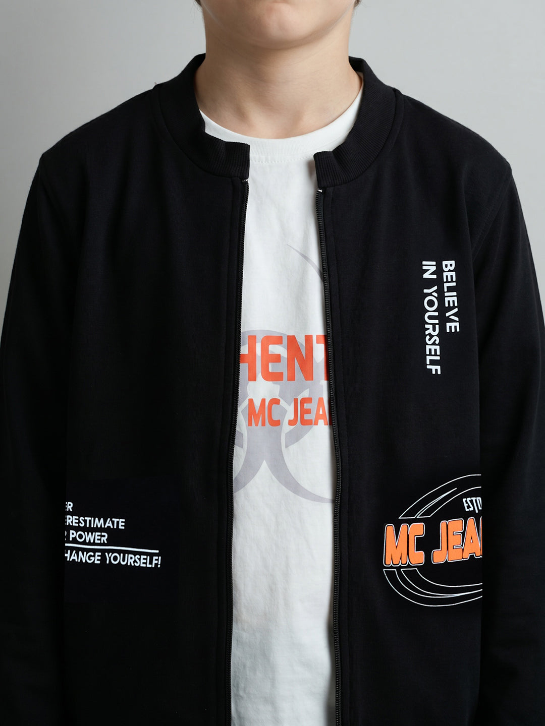Boys Off White Printed Round Neck Full Sleeve Sweatshirt with T-Shirt