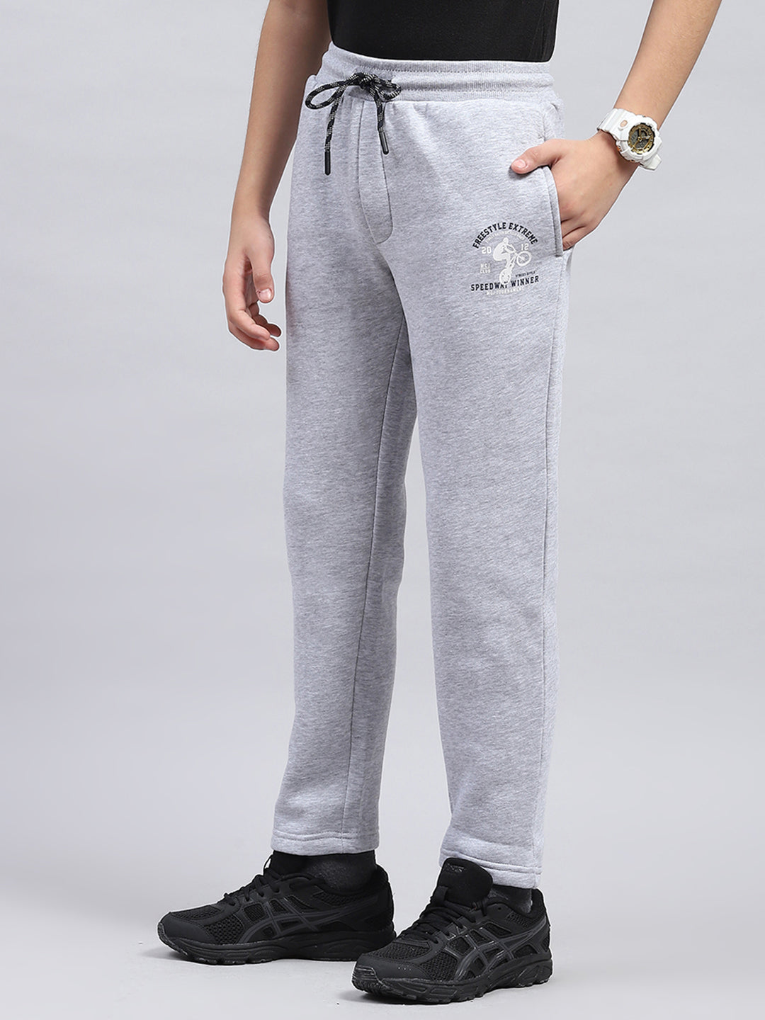 Boys Grey Printed Regular Fit Lower