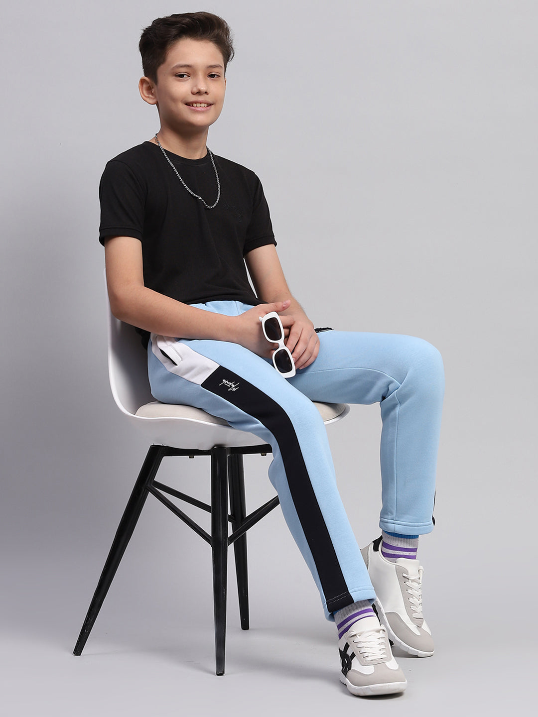 Boys Sky Blue Printed Regular Fit Lower