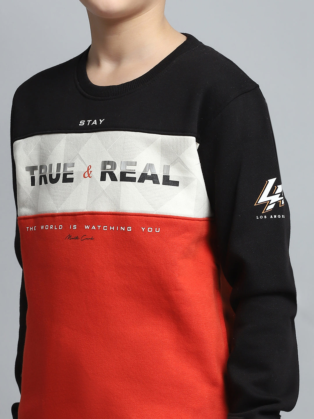 Boys Black Printed Round Neck Full Sleeve Tracksuit