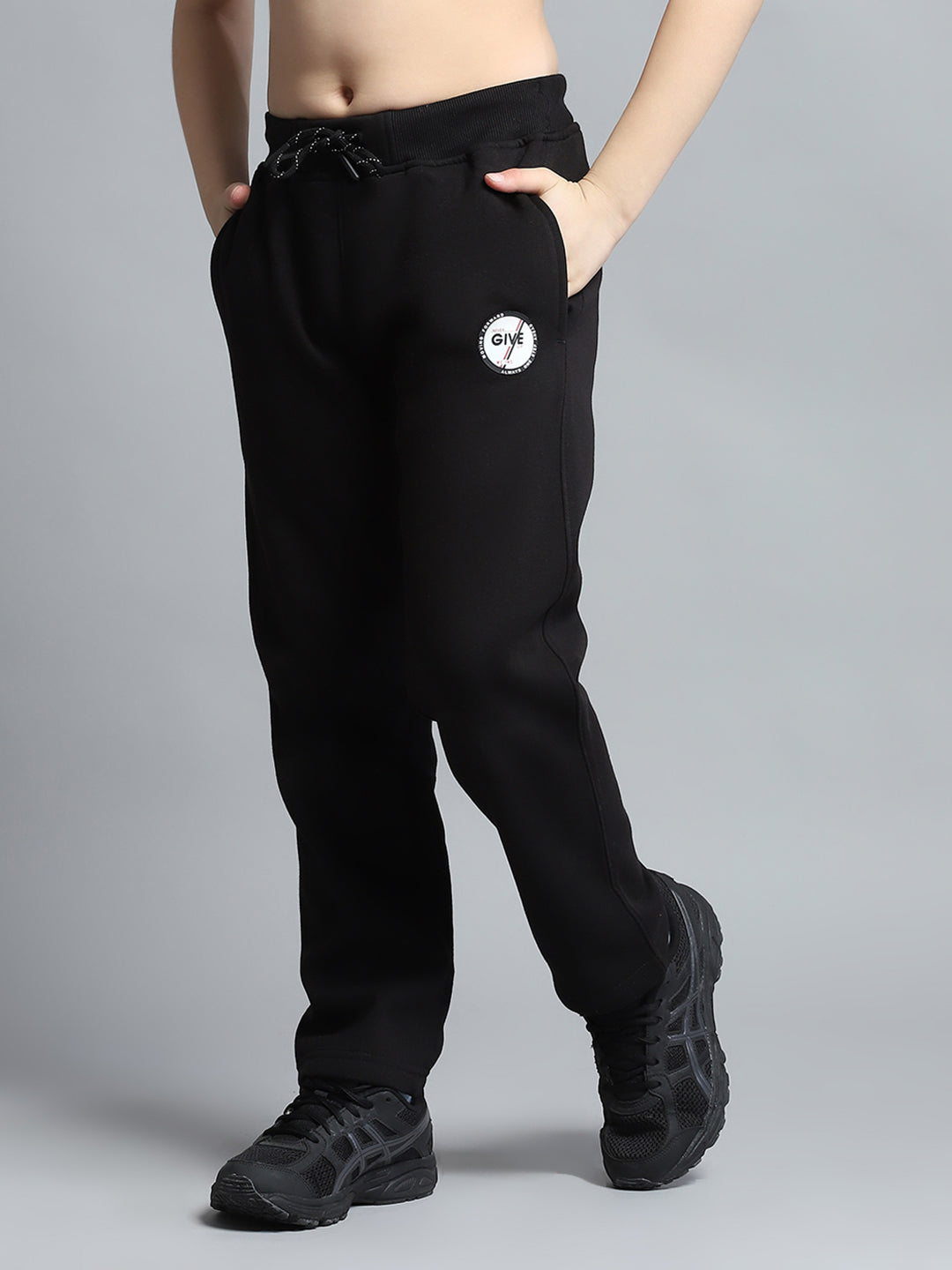 Boys Black Printed Round Neck Full Sleeve Tracksuit