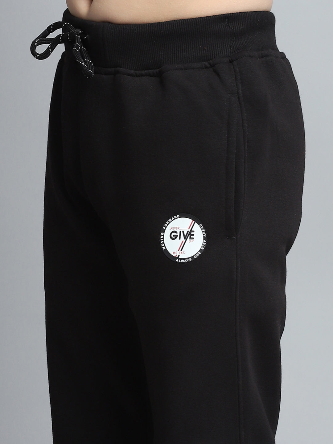 Boys Black Printed Round Neck Full Sleeve Tracksuit