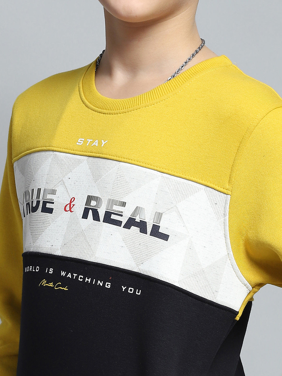 Boys Mustard Printed Round Neck Full Sleeve Tracksuit