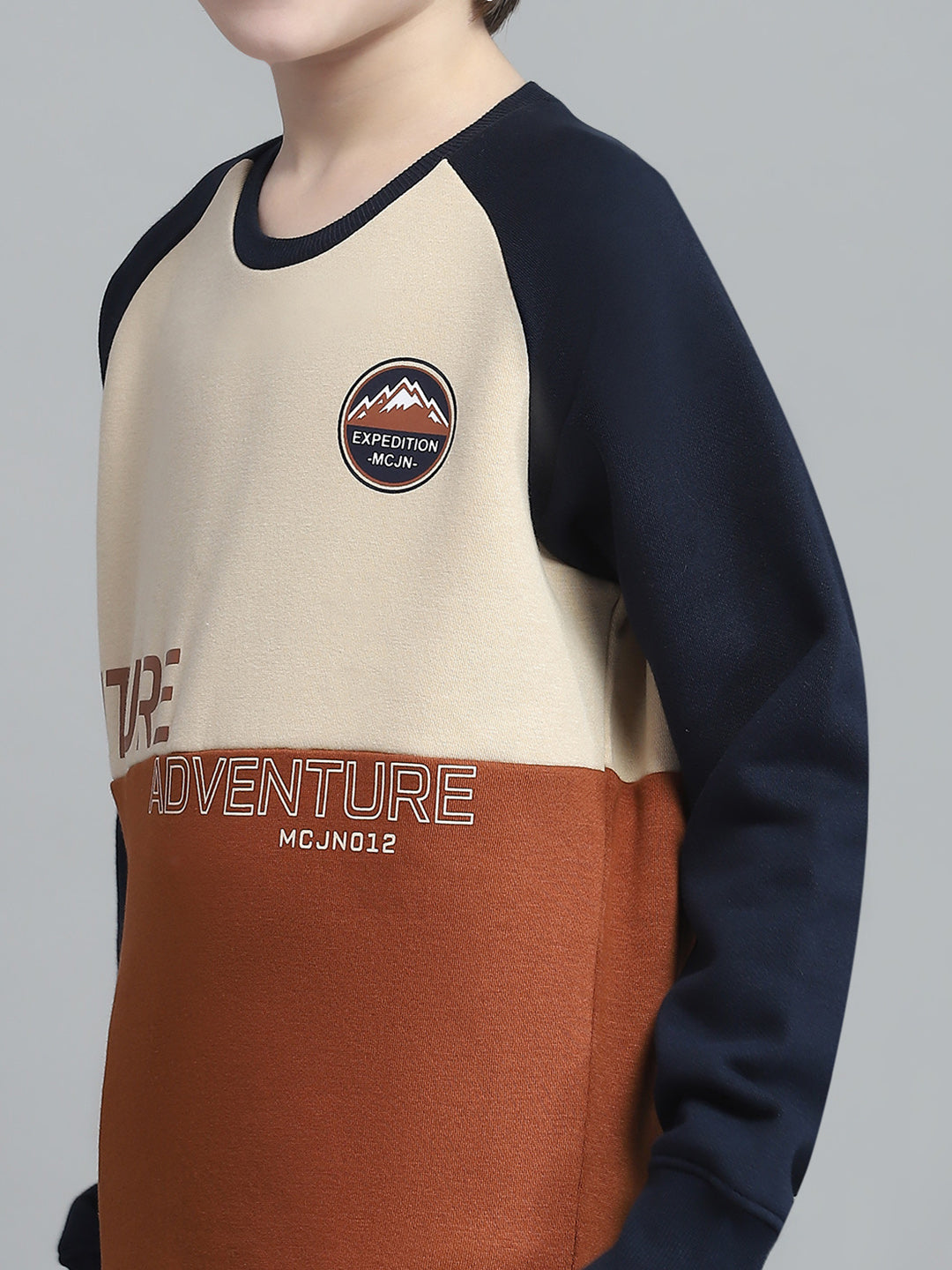 Boys Brown Printed Round Neck Full Sleeve Tracksuit