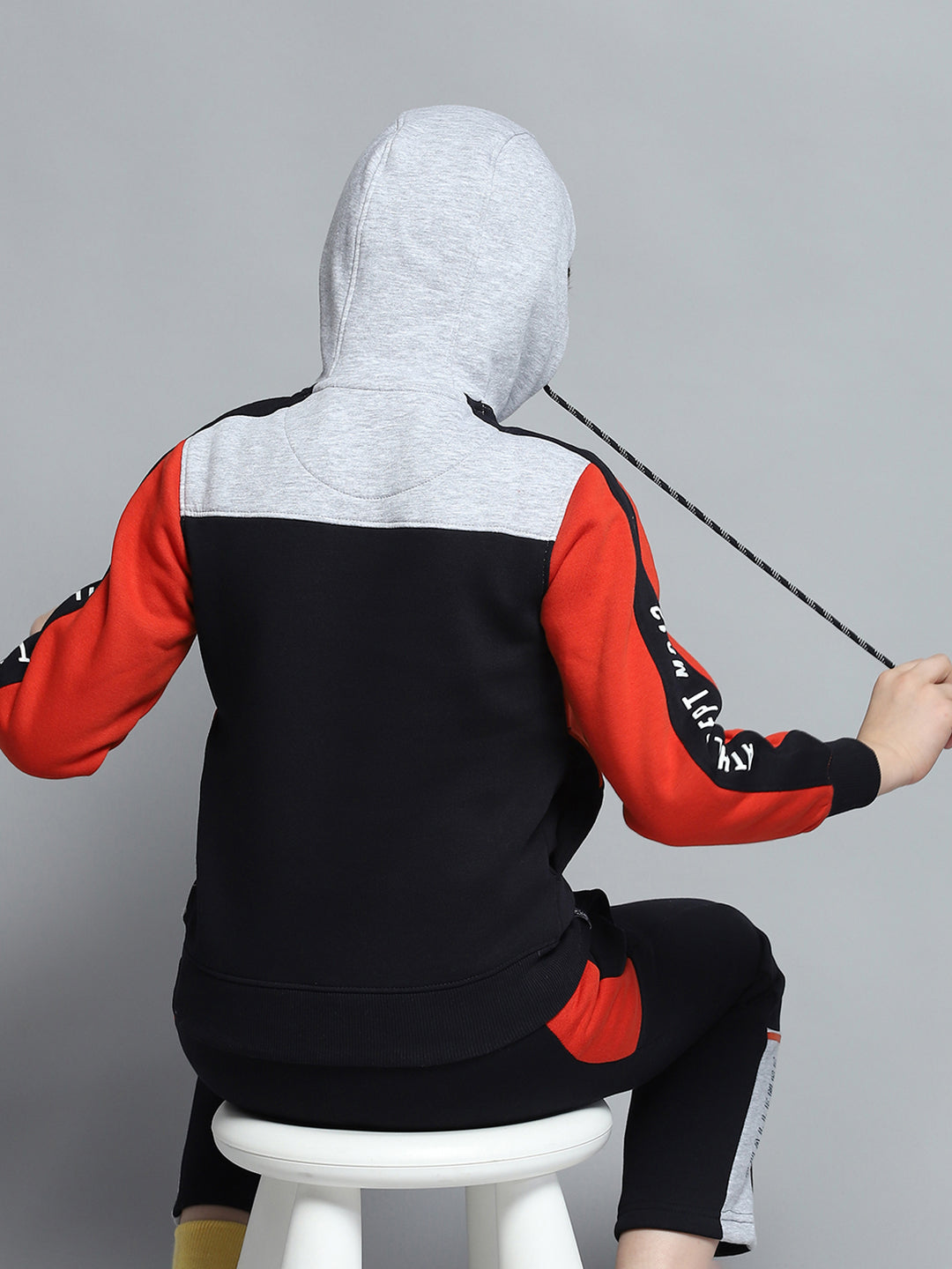 Boys Navy Blue Printed Hooded Full Sleeve Tracksuit