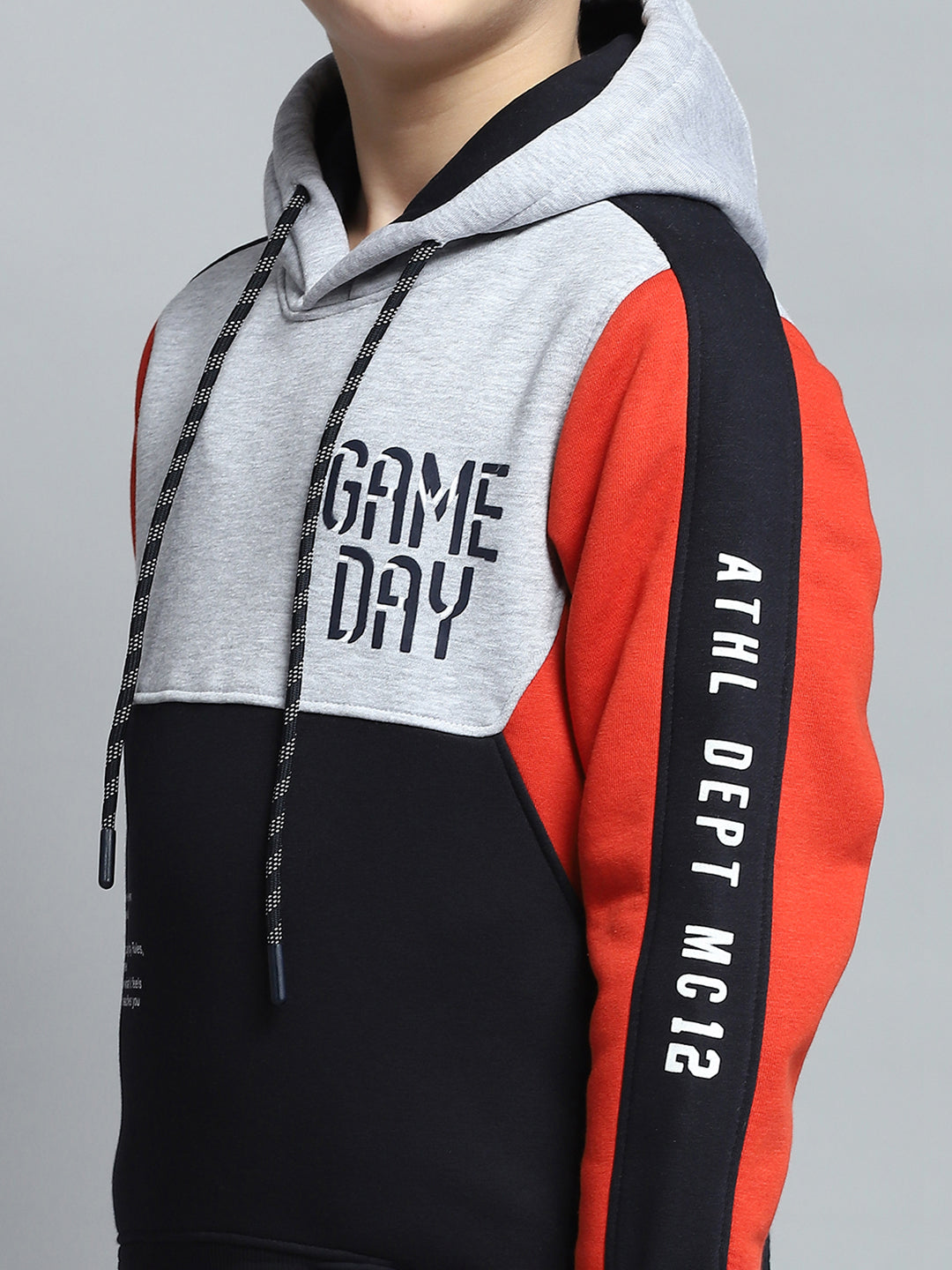 Boys Navy Blue Printed Hooded Full Sleeve Tracksuit